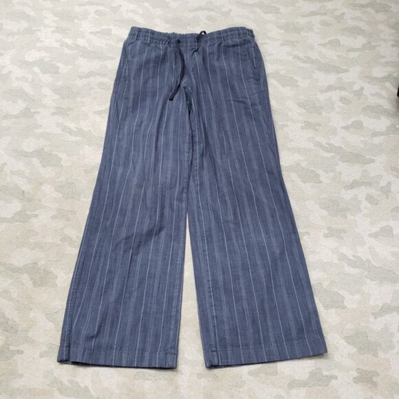 L.L. Bean Pants Womens 8P Blue Stripped Wide Leg Favorite Fit Pockets Drawstring - Picture 1 of 4